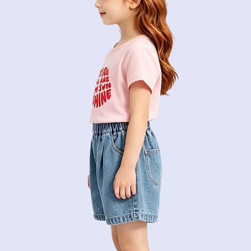 Girls' Cotton T-Shirt with Circular Lettering