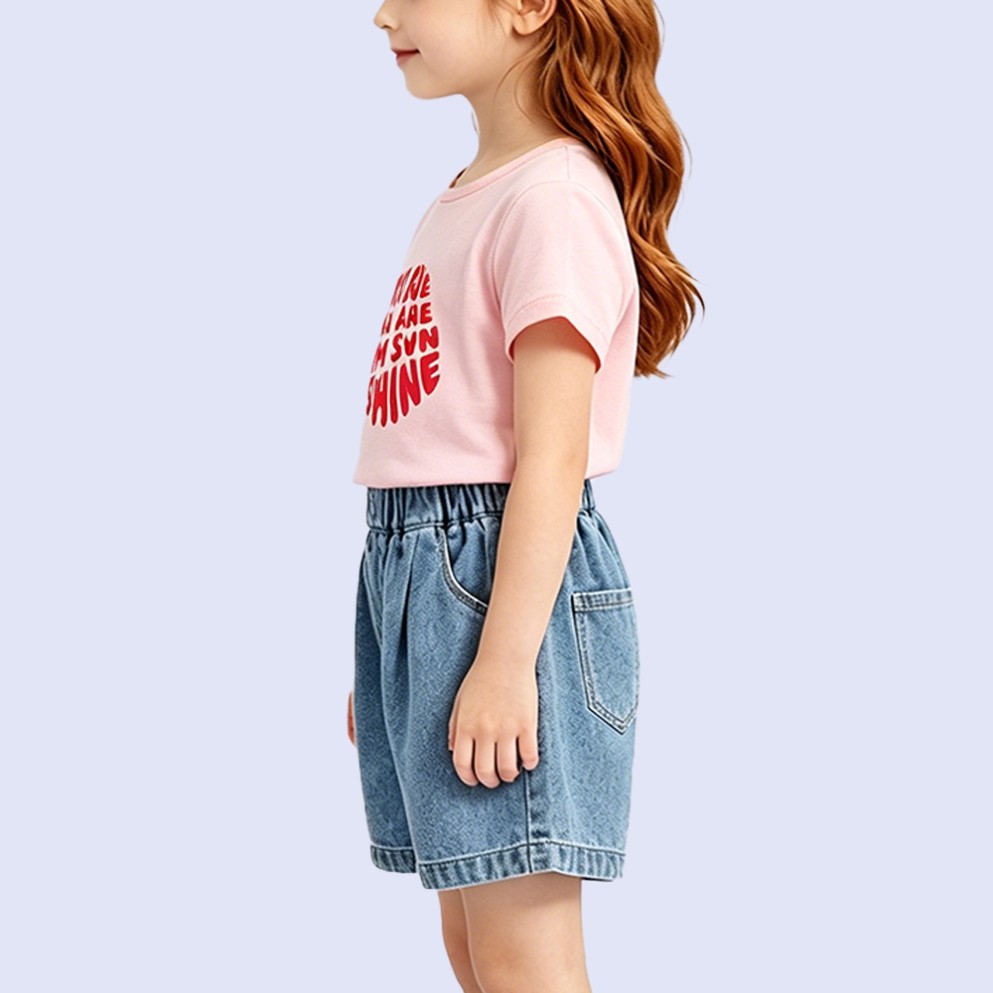 Girls' Cotton T-Shirt with Circular Lettering