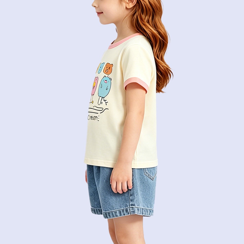 Girls' Cute Animal Ice Cream T-Shirt