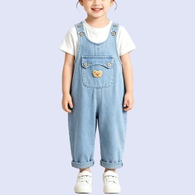 Cute Little Bear Solid-Color Denim Overalls