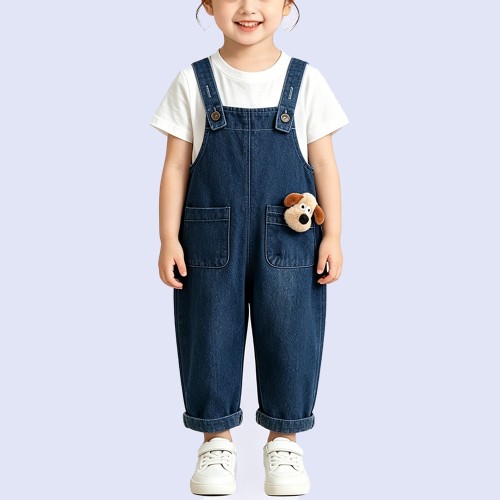 Cute 3D Puppy-Embellished Overalls