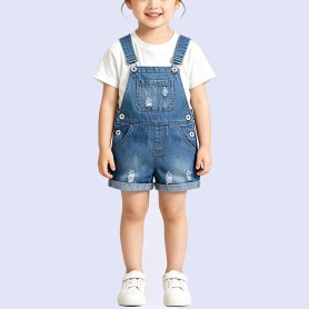 Edgy Distressed Denim Overalls Shorts