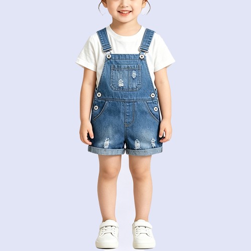 Edgy Distressed Denim Overalls Shorts