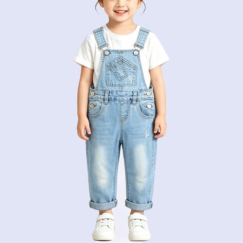 Washed & Distressed Multi-Pocket Overalls