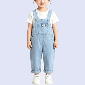 Simple workwear solid color denim overalls