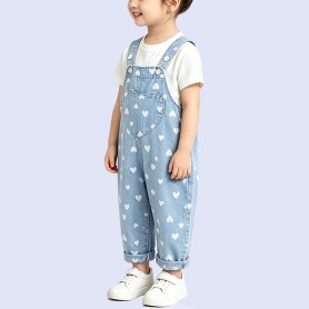 Sweet Heart-Print Denim Overalls
