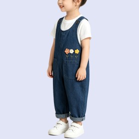 Stylish Soft Denim Overalls with Floral Embroidery