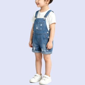 Edgy Distressed Denim Overalls Shorts
