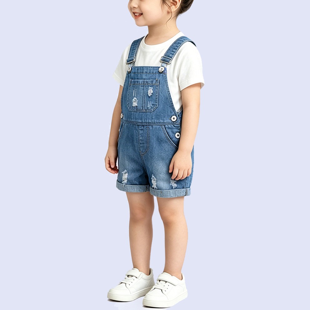 Edgy Distressed Denim Overalls Shorts