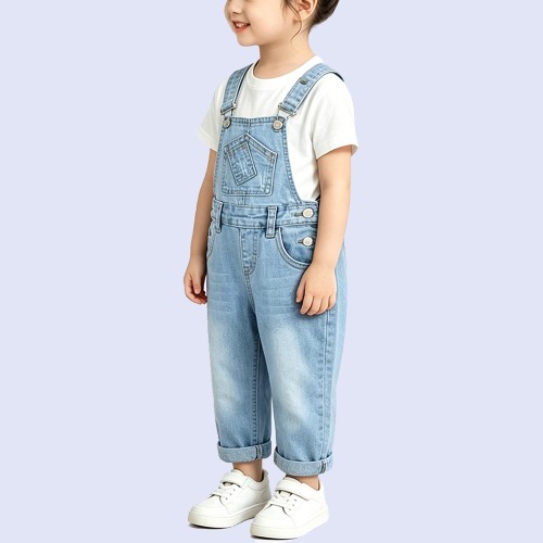 Washed & Distressed Multi-Pocket Overalls