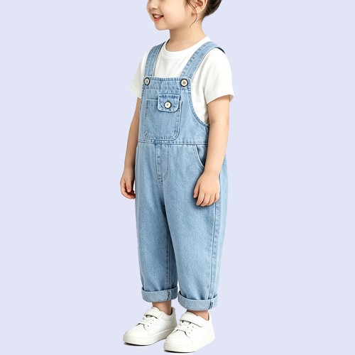 Simple workwear solid color denim overalls